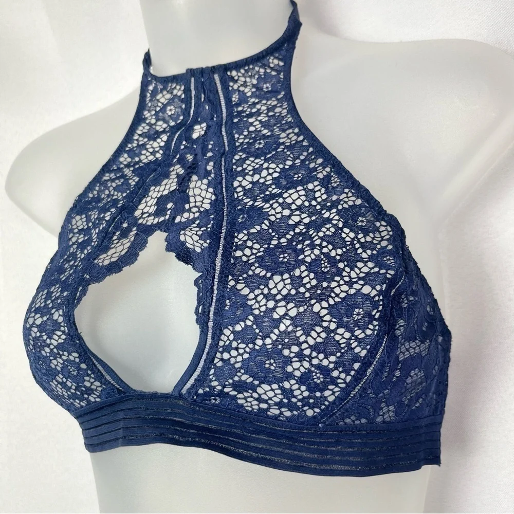 Victoria's Secret Navy Blue Very‎ Sexy Halter Neck Lace Bralette M